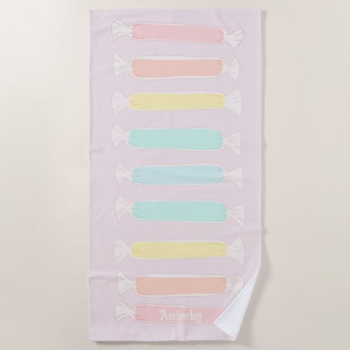 Saltwater Taffy Candy Pastel Colors Personalized Beach Towel