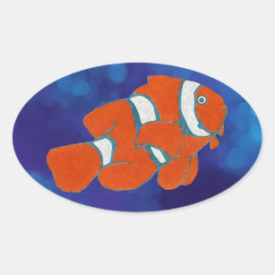 saltwater tropical clown fish oval sticker