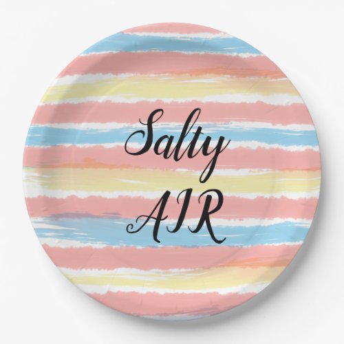Salty Air Pink Yellow Blue Watercolor  Paper Plates