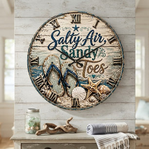 Salty Air Sandy Toes Coastal Beach House Flip Flop Large Clock