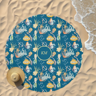Salty and Sweet Mermaid Ocean Characters Monogram Beach Towel