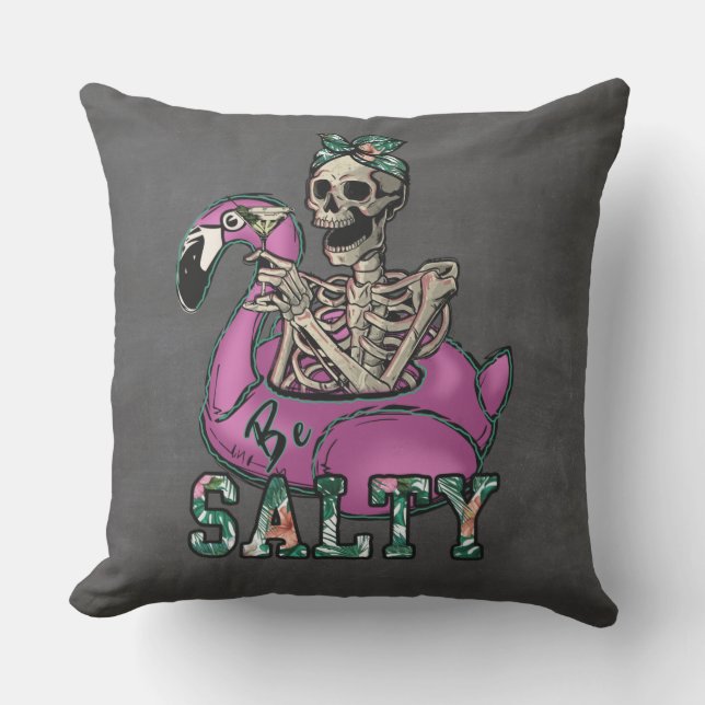 Salty Beach Skeleton Outdoor Pillow (Front)