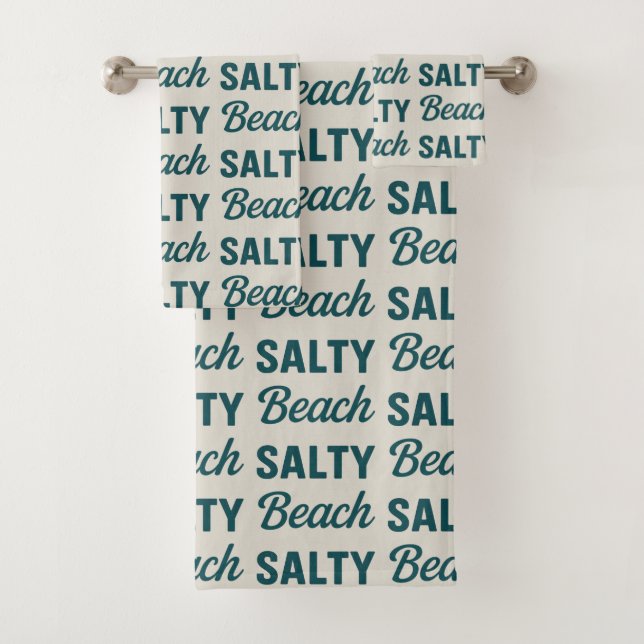 Salty Beach Teal Sand Coastal Beach Decor Graphic Bath Towel Set (Insitu)