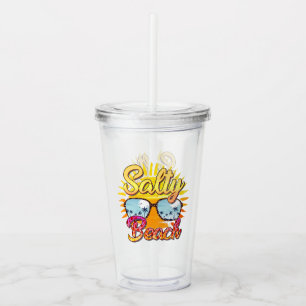 Salty Beach   Tropical Sun & Palm Tree Acrylic Tumbler