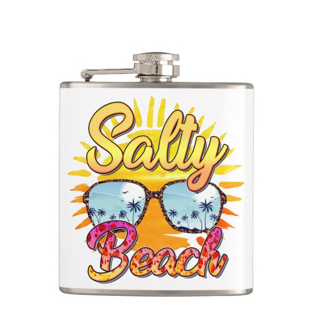 Salty Beach | Tropical Sun & Palm Tree Flask (Front)