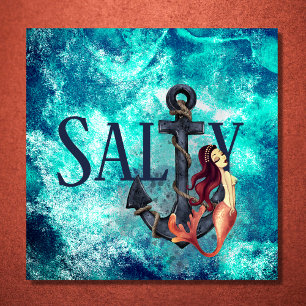 Salty - Beautiful Mermaid, Anchor Nautical Poster