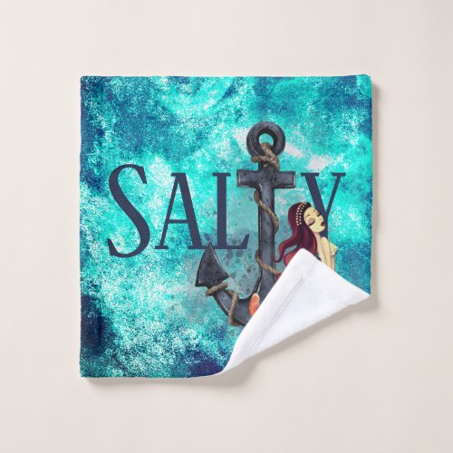 Salty _ Beautiful Mermaid Anchor Nautical Wash Cloth