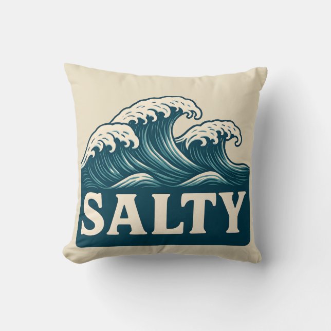 Salty Blue Surf Beach Waves Nautical Coastal Decor Throw Pillow (Front)