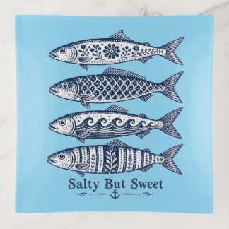 Salty But Sweet Blue Nautical Fish Trinket Tray