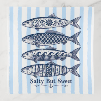 Salty But Sweet Blue Stripe Nautical Fish Trinket Tray