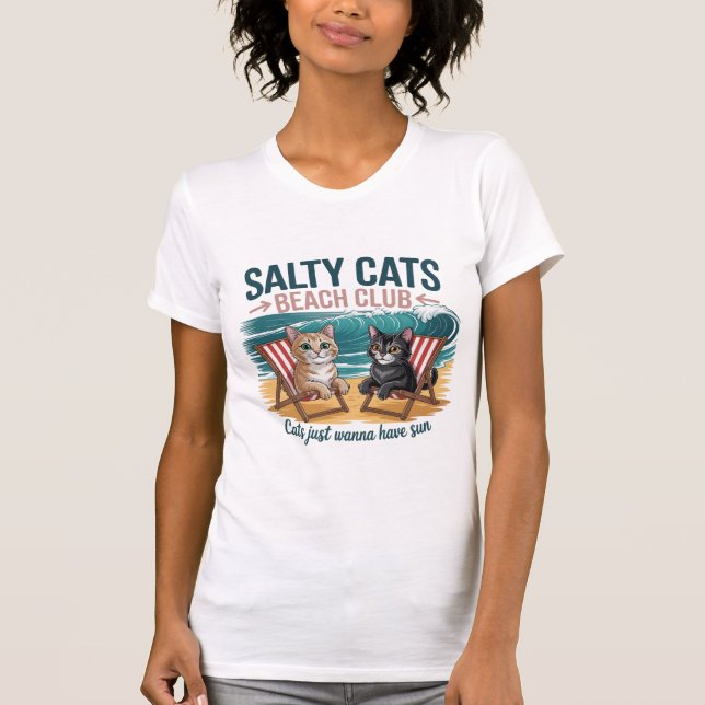 Salty Cats Beach Club, Summer Vacation, Funny Cats T-Shirt (Front)