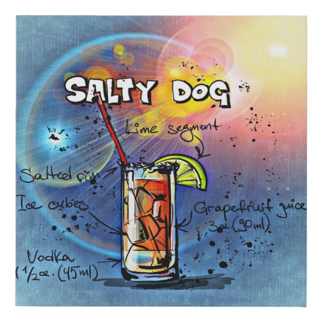 Salty Dog Cocktail (#6 of 12 Drink Recipe Sets) Faux Canvas Print (Front)
