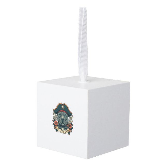 Salty Dog Pitbull Cube Ornament (Back Angled)