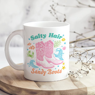 "Salty Hair Sandy Boots" Boho Coastal Cowgirl Coffee Mug