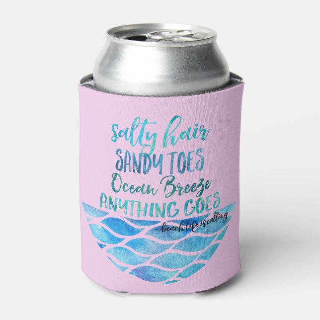 Salty Hair Sandy Toes Ocean Beach Quote Can Can Cooler (Can Front)