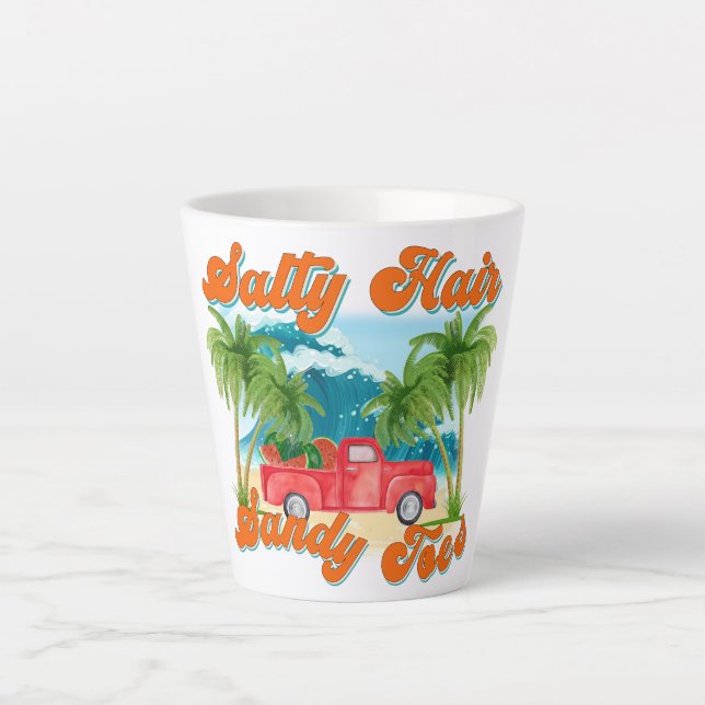 Salty Hair, Sandy Toes | Tropical Island Latte Mug (Front)