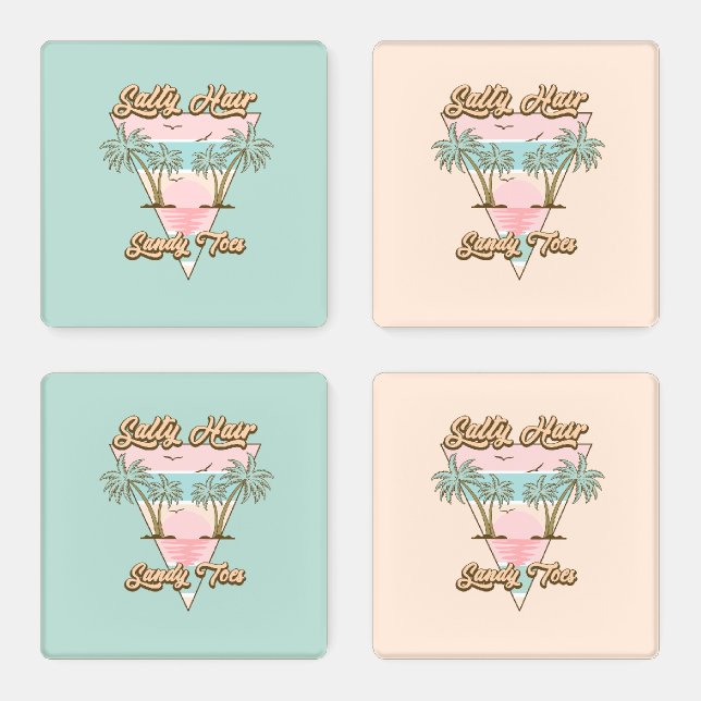 Salty Hair Sandy Toes Tropical Summer Beach Life  Coaster Set (Set)