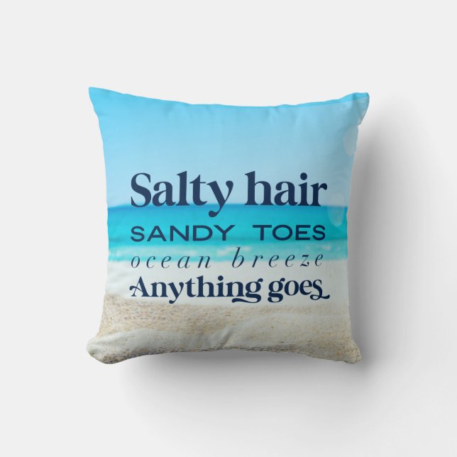 Salty Hari Sandy Toes Beach House Quote Throw Pillow (Front)