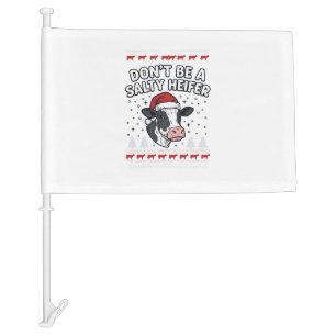 Salty Heifer Christmas Cow Funny Vintage Engraving Car Flag