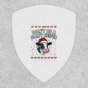 Salty Heifer Christmas Cow Funny Vintage Engraving Patch