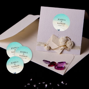 Salty Kisses I Turquoise I Sandy Beach Wedding Classic Round Sticker
