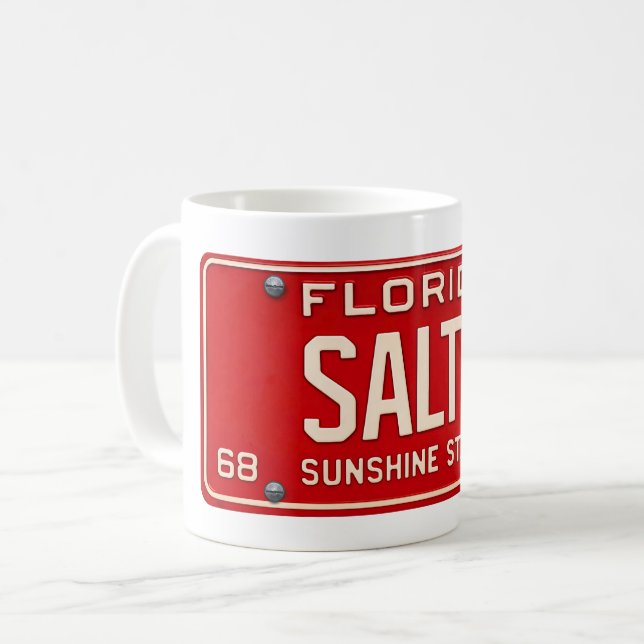 Salty Life 1969 | Retro Red Florida License Plate Coffee Mug (Front Left)