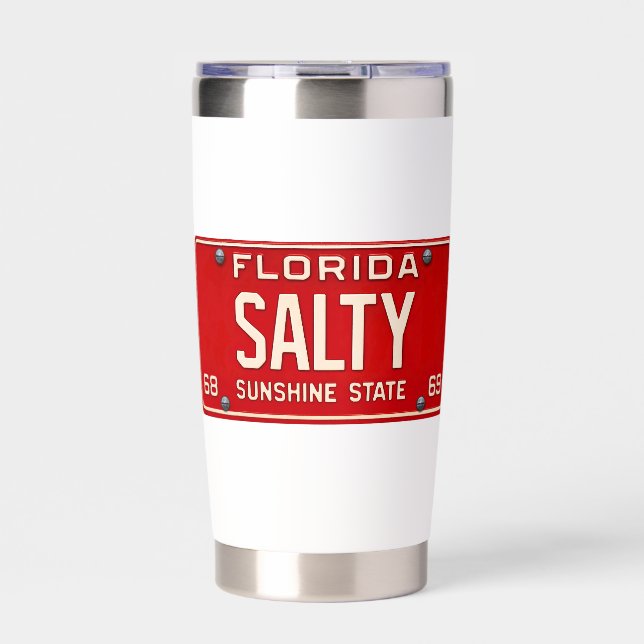 Salty Life 1969 | Retro Red Florida License Plate Insulated Tumbler (Front)