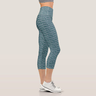 Salty Life - Coastal Teal Blue Graphic Print 3/4 Capri Leggings