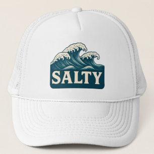 Salty Life Teal Blue Surf Beach Waves Graphic Trucker Hat