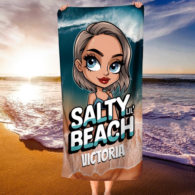 Salty Lil' Beach Personalized Chibi Blue Ocean Towel (Creator Uploaded)