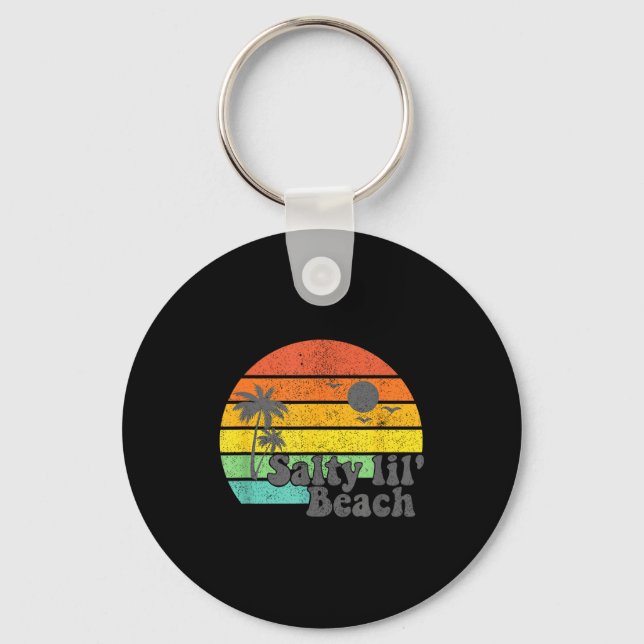 Salty Lil Beach Retro Vacation Funny Summer Quote  Keychain (Front)