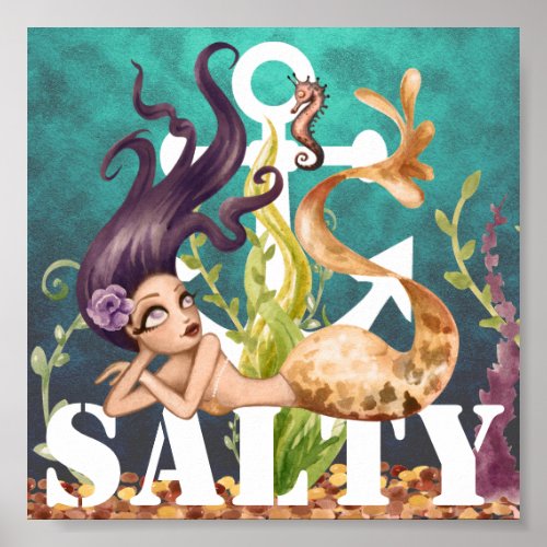 SALTY _ Mermaid Seahorse and Anchor Under the Sea Poster
