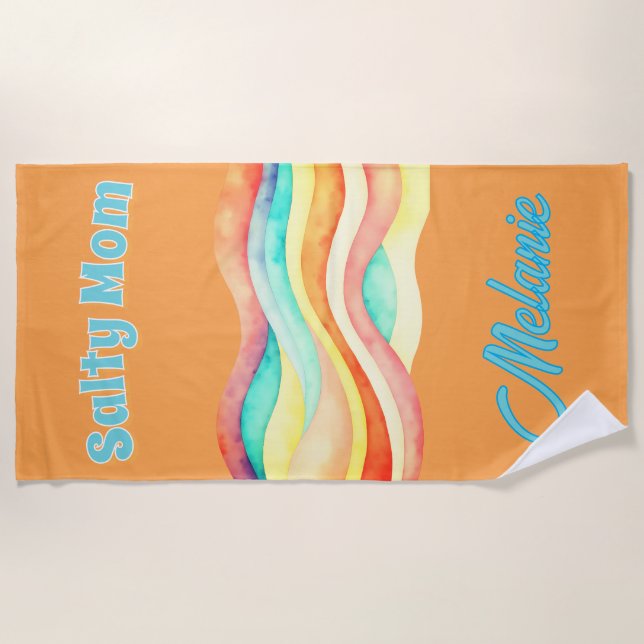 Salty Mom Coastal Summer Vibes Beach Towel (Front)