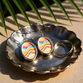 Salty Mom Watercolor  Rainbow Waves Earrings
