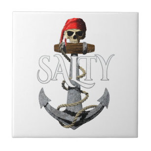 Salty Pirate Skull And Anchor Ceramic Tile