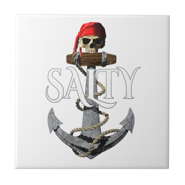 Salty Pirate Skull And Anchor Ceramic Tile (Front)
