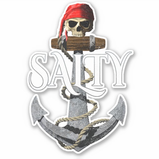 Salty Pirate Skull And Anchor Sticker (Front)