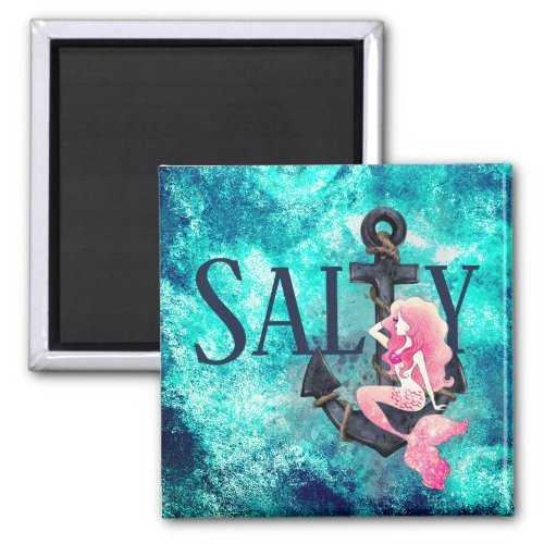 Salty _ Pretty Pink Mermaid and Anchor Nautical Magnet