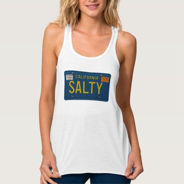 Salty -Retro 1969 California License Plate Graphic Tank Top (Front)