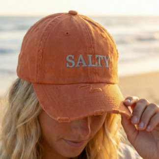 SALTY Sarcastic Sayings in Orange and Pink Embroidered Baseball Cap