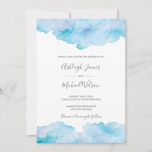 Salty Sea Breeze Watercolour Wedding invitation (Front)