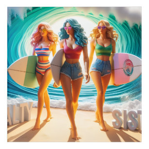 Salty Sisterhood Trio Girls Beach Walk Surfer Acrylic Print