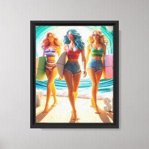 Salty Sisterhood Trio Girls Beach Walk Surfer Canvas Print