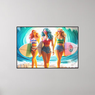 Salty Sisterhood Trio Girls Beach Walk Surfer Canvas Print