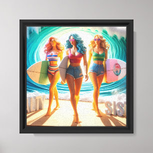 Salty Sisterhood Trio Girls Beach Walk Surfer Canvas Print