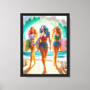 Salty Sisterhood Trio Girls Beach Walk Surfer Canvas Print