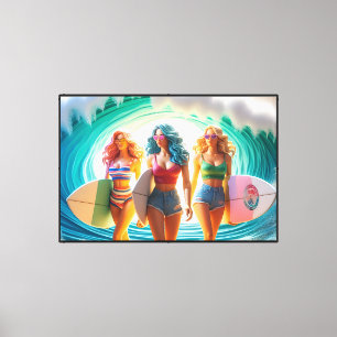 Salty Sisterhood Trio Girls Beach Walk Surfer Canvas Print