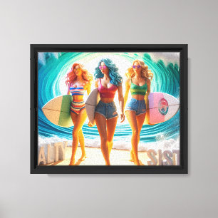 Salty Sisterhood Trio Girls Beach Walk Surfer Canvas Print