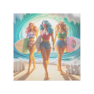 Salty Sisterhood Trio Girls Beach Walk Surfer Gallery Wrap