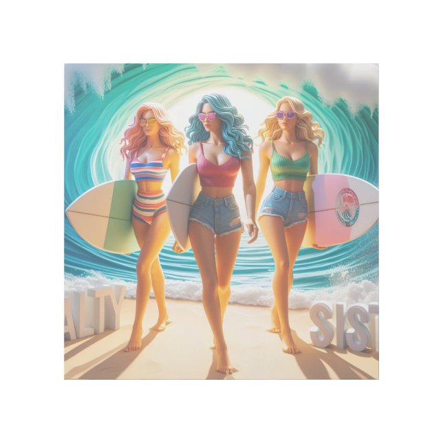Salty Sisterhood Trio Girls Beach Walk Surfer Gallery Wrap (Front)